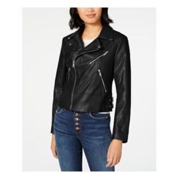 French Connection Women's Asymmetrical Moto Faux Leather Jacket Black Small NWT - Picture 1 of 8